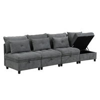 MODULARES Sofa, 4-Sitzer, mit Stauraum, Stoffbezug - Grau, Textil (76/87/274cm) - Meubles Cosy
