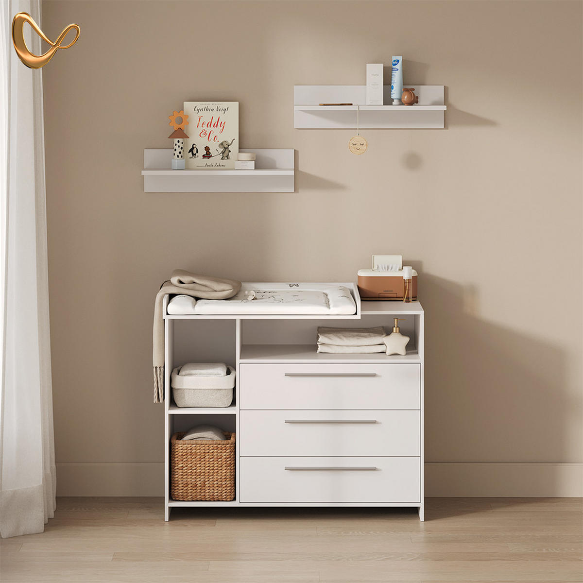 WICKELKOMMODE Nera, Weiß, mit Wickelaufsatz - Weiß, Holzwerkstoff (110/93.5/53cm) - Livinity®