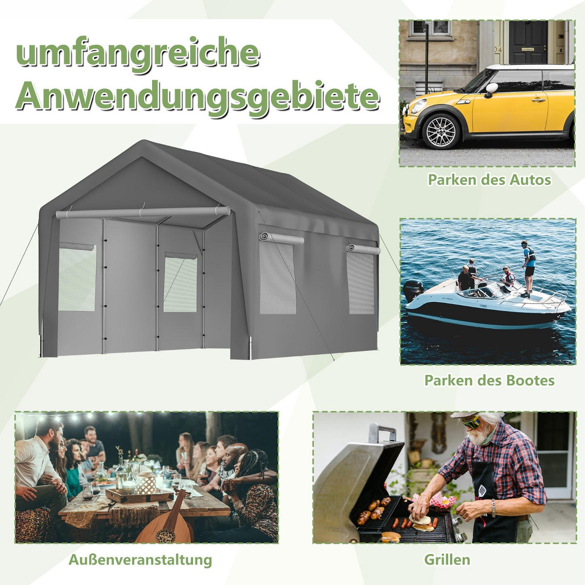 GERÄTEHAUS 592.84/310.9/276.75 cm Grau mit Roll-Up-Fenster, Abnehmbare Seitenwände und Dach - Grau, Metall (310.9/276.75/592.84cm) - Oxeza