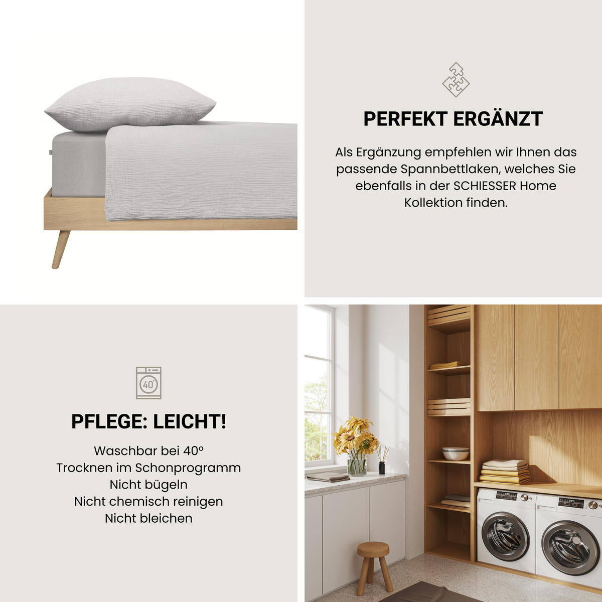 BETTWÄSCHESET Molly - Musselin - 2-teilig - 135 x 200 cm - Hellgrau - Hellgrau, Textil (135/200cm) - SCHIESSER
