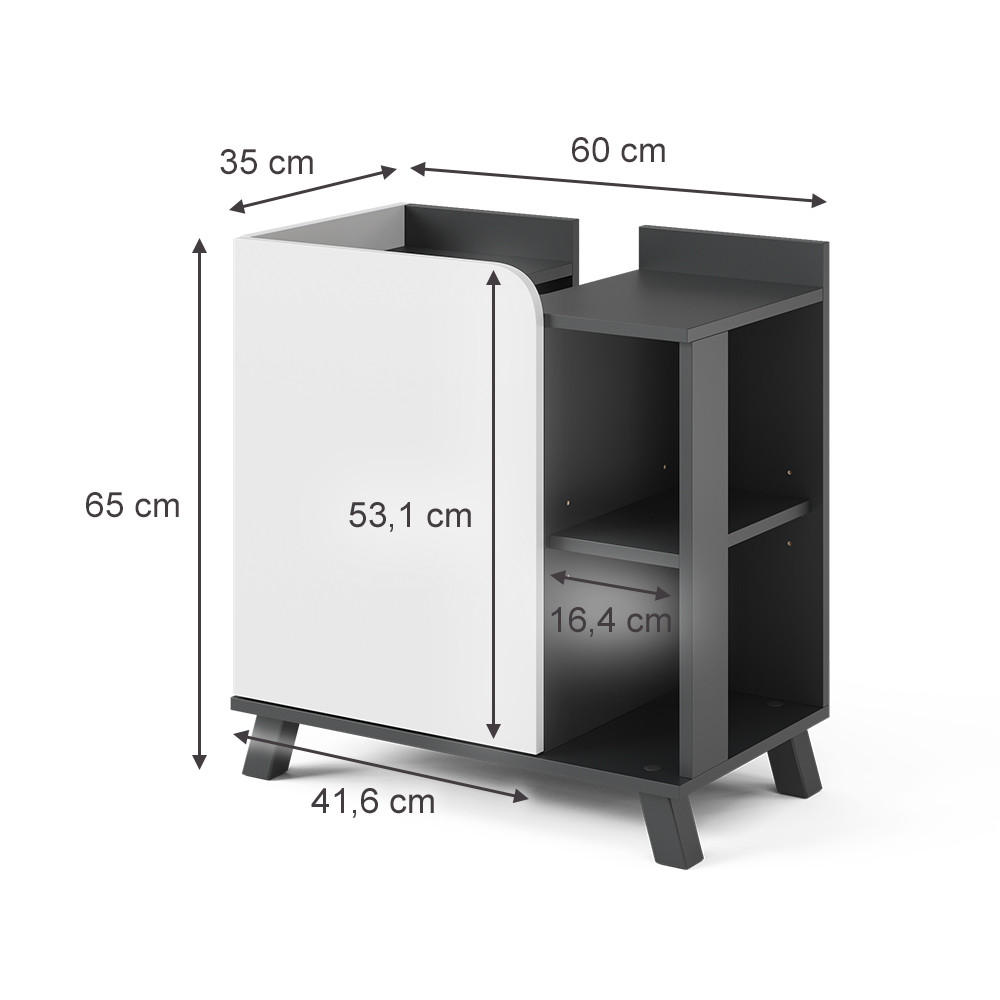WASCHBECKENUNTERSCHRANK Karen Anthrazit/Weiß 60 x 65 cm mit Tür und offenen Fächern - Anthrazit/Weiß, Holzwerkstoff (60/65/35cm) - Vicco