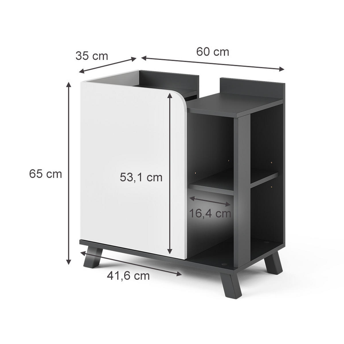 WASCHBECKENUNTERSCHRANK Karen Anthrazit/Weiß 60 x 65 cm mit Tür und offenen Fächern - Anthrazit/Weiß, Holzwerkstoff (60/65/35cm) - Vicco