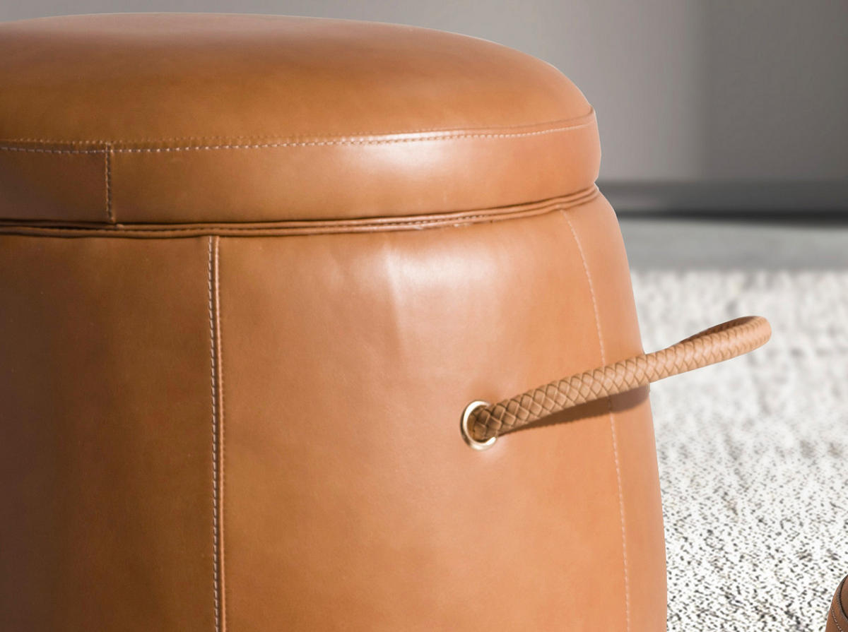 POUF rund Kamel 52/52/57 - Braun, Leder (52/57/52cm) - ANGEL CERDA