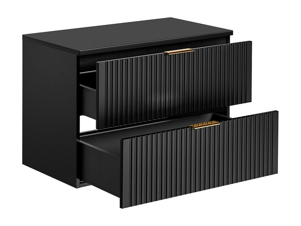 WASCHBECKENUNTERSCHRANK hängend mit Aufsatzplatte - Streifenoptik - Schwarz - 80 cm - ZEVARA - Schwarz, Holz (80/57/46cm) - Vente-Unique