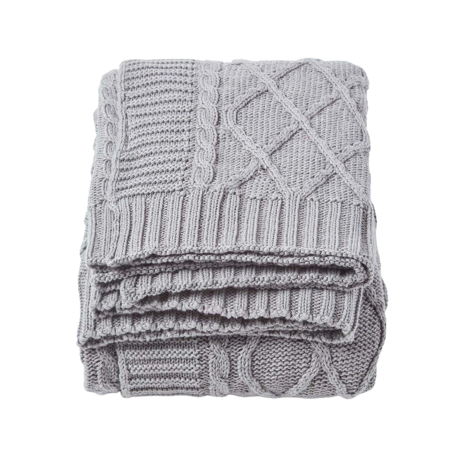 STRICKDECKE 150/200 cm, Baumwolle mit Rautenmuster - Grau, Textil (150/200cm) - Homescapes