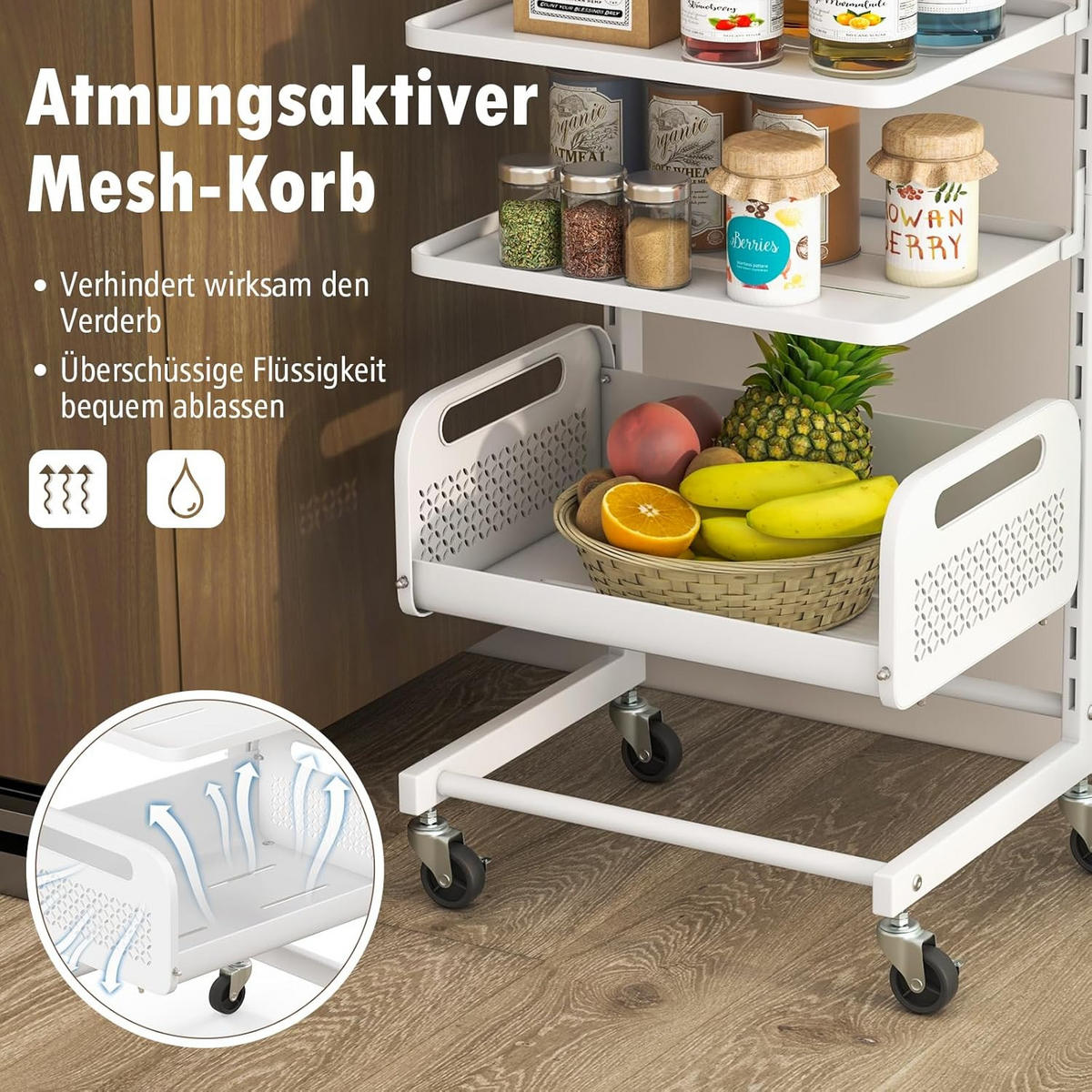 SERVIERWAGEN Weiß - Weiß, Metall (36/85/29cm) - COSTWAY