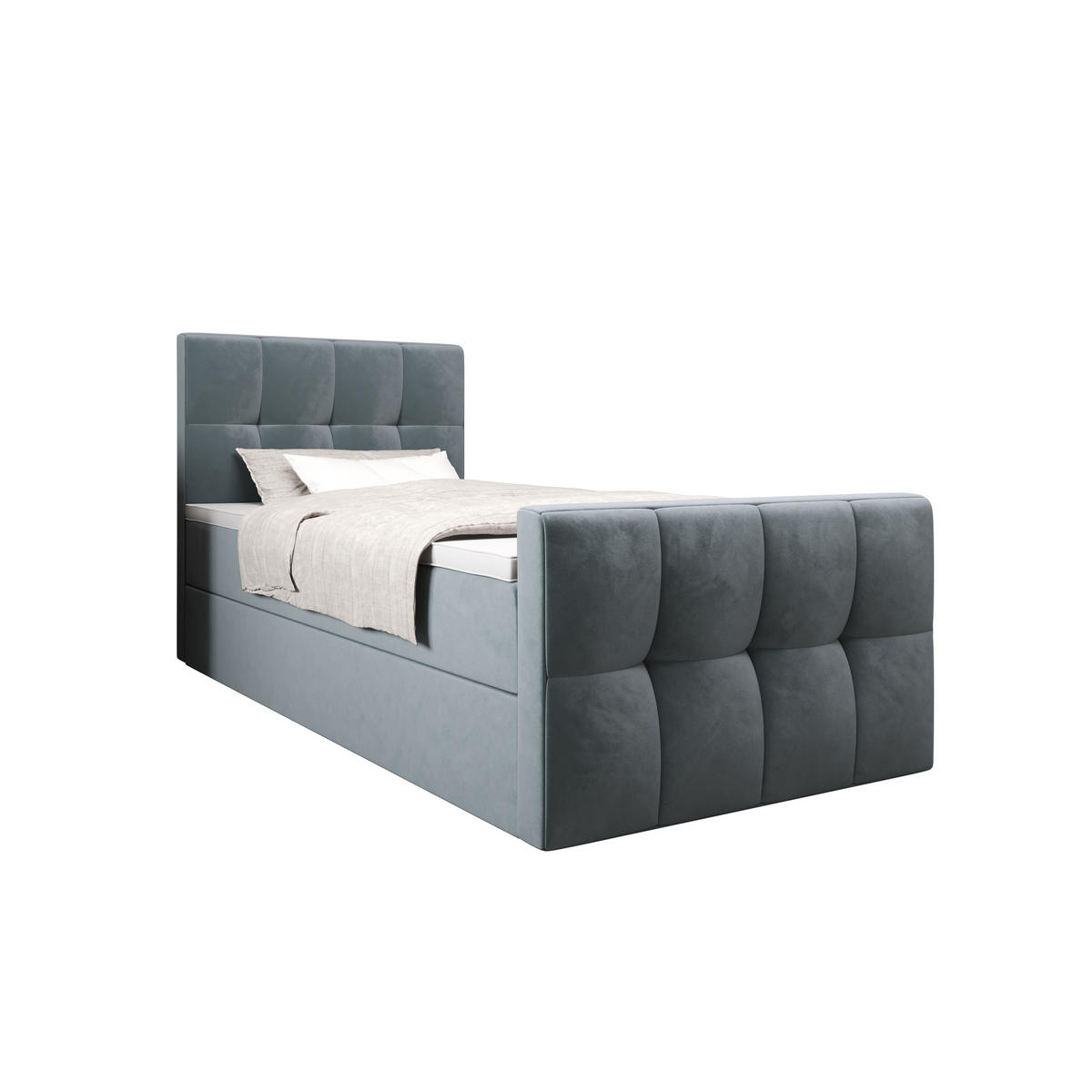 BOXBETT MANHATTAN mit Matratze H3, Bonell und Topper 120x200 Monolith 72 - Blau, Textil (120/200cm) - Bedante