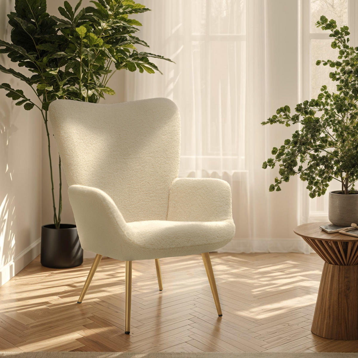 SESSEL Hygge,72 x 76 x 100,5 cm,Bouclé creme/gold - Goldfarben/Creme, Kunststoff (72/100.5/76cm) - tectake