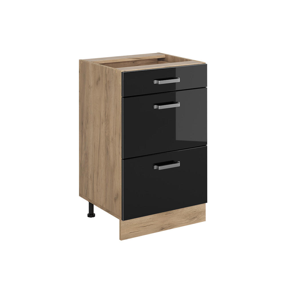 KÖKSUNDERSKÅP R-Line, Svart högblank/Goldkraft ek, 50 cm utan bänkskiva Svart högglans, Honungsek 81.6/50/46 cm