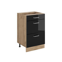 DULAP DE BAZĂ DE BUCĂTĂRIE R-Line, Negru lucios ridicat/Stejar auriu, 50 cm fără blat de lucru - stejar miere/negru cu luciu intens, compozit lemnos (50/81.6/46cm) - Vicco