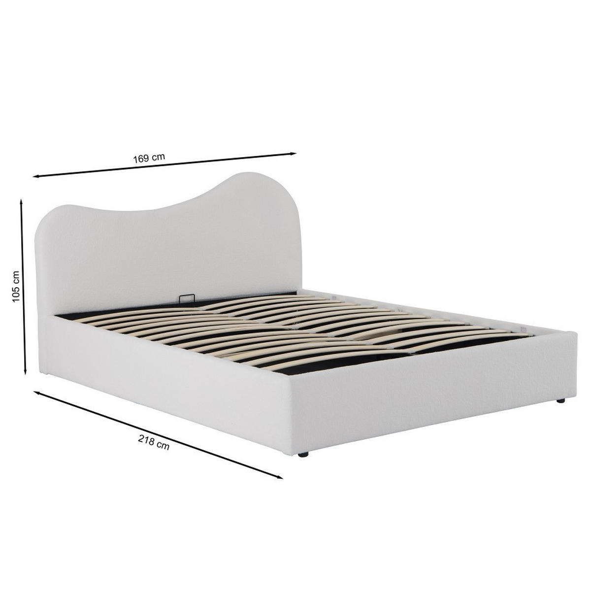 BETT COCOON / mit BETTKASTEN 160x200 - Weiß Bouclé Stoff - Weiß, Holzwerkstoff (160/200cm) - Weber Industries