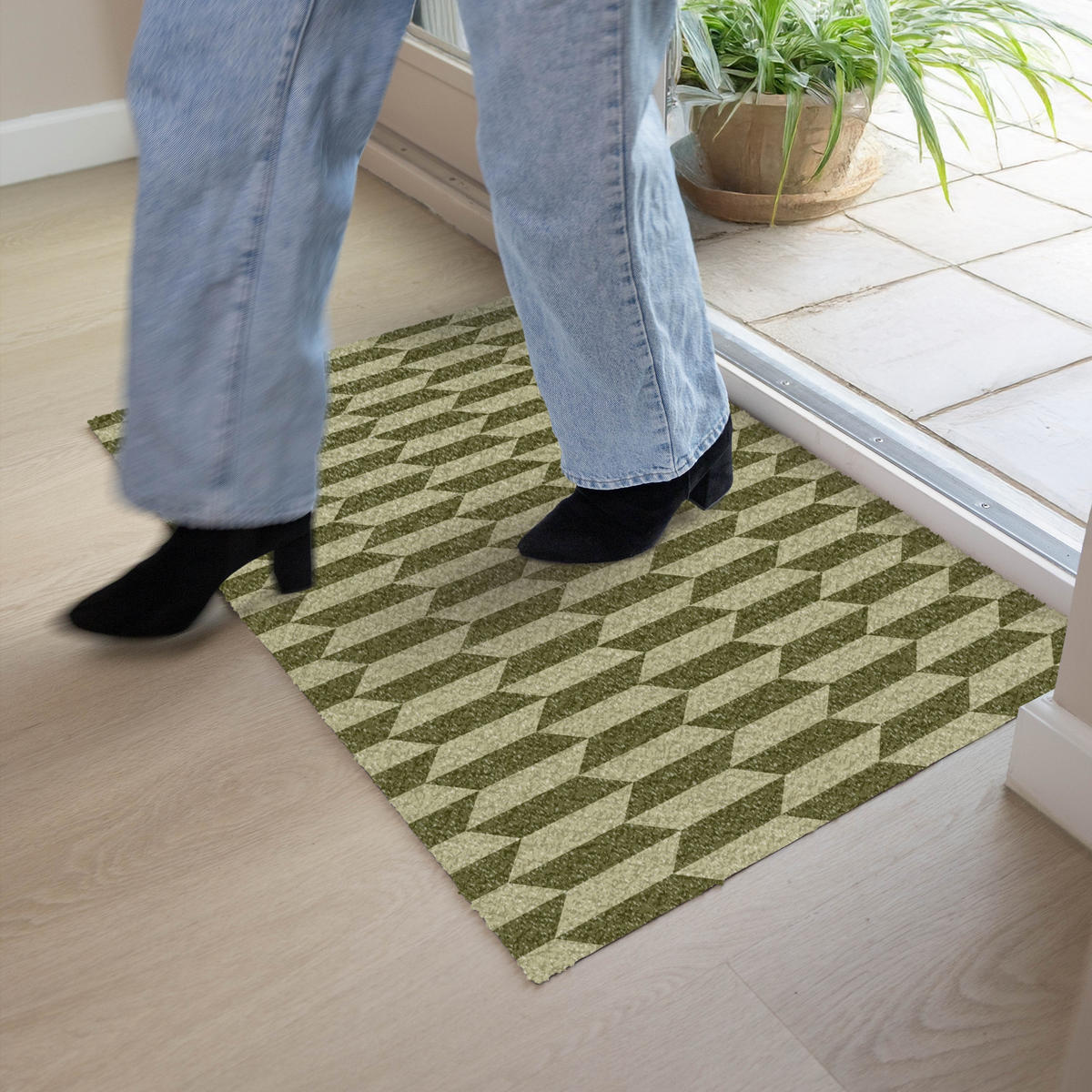 FUSSMATTE Muster - Abstrakt - Grün - Flugzeuge 90x60 cm - Olivgrün, Kunststoff (90/0.4cm) - MuchoWow