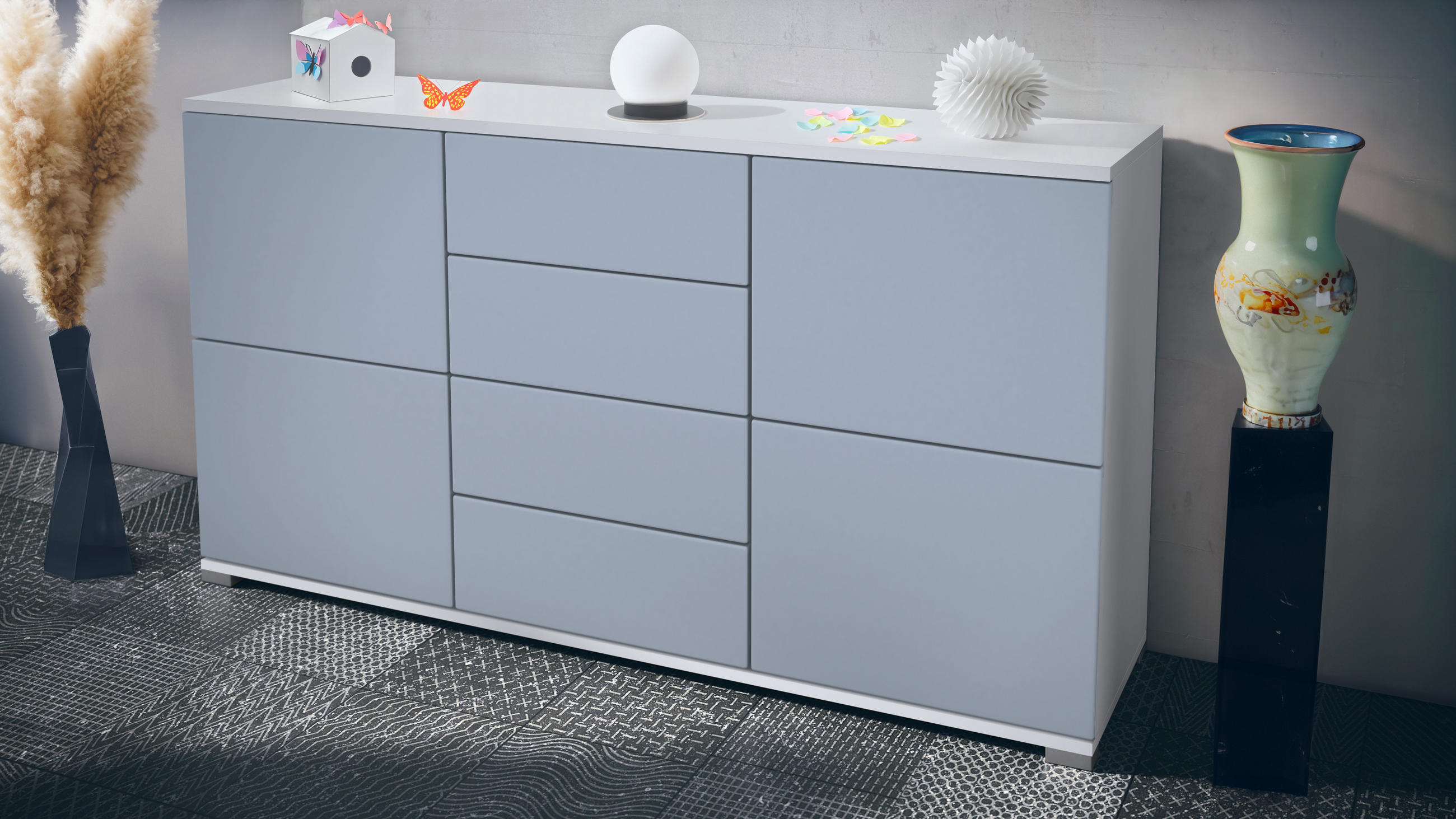 SIDEBOARD Rova Denim matt - Pastellblau, Holzwerkstoff (138.5/75.5/35cm) - Vladon