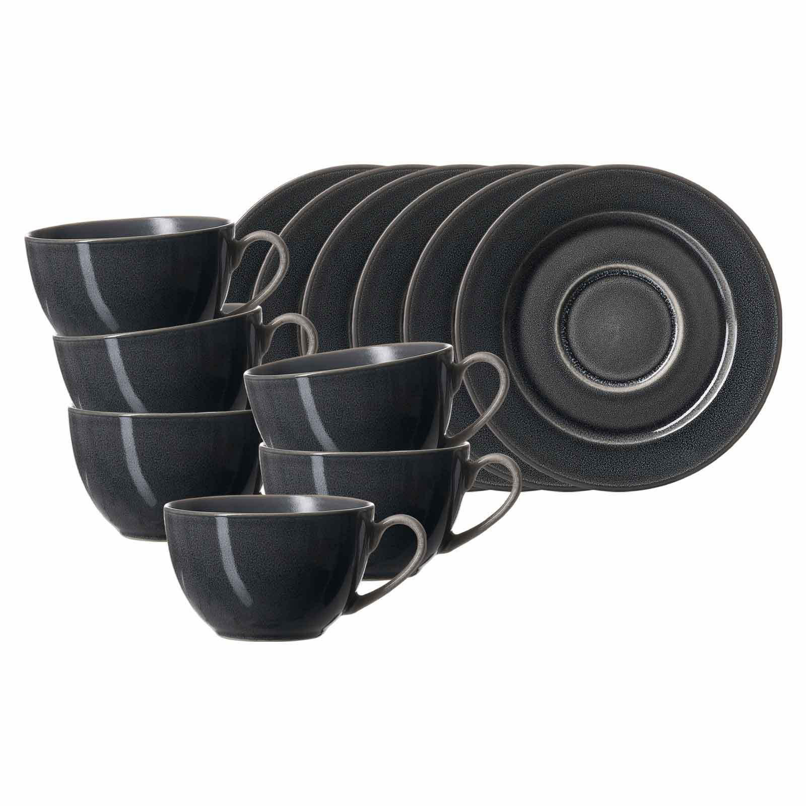KAFFEETASSEN MIT UNTERTASSEN Toledo dunkelgrau 220 ml 6er Set - Dunkelgrau, Keramik (15.5/8/15.5cm) - Ritzenhoff Breker