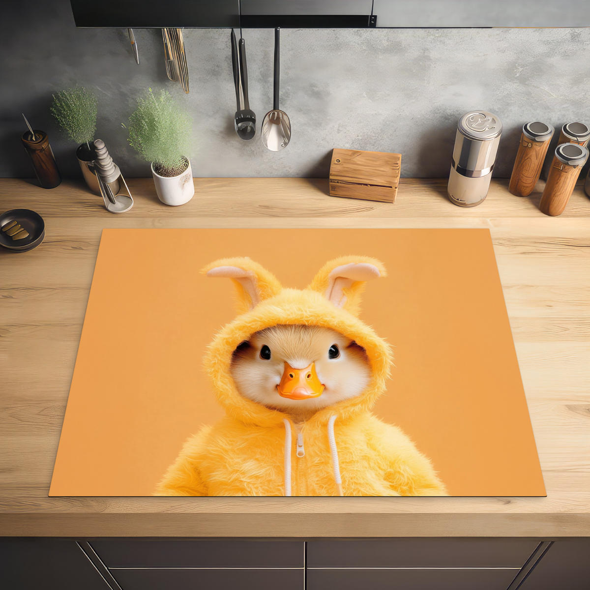 HERDABDECKPLATTE Osterhase - Kostüm - Ente Induktionsmatte 77x59 cm - Gelb, Kunststoff (77/59/0.2cm) - MuchoWow