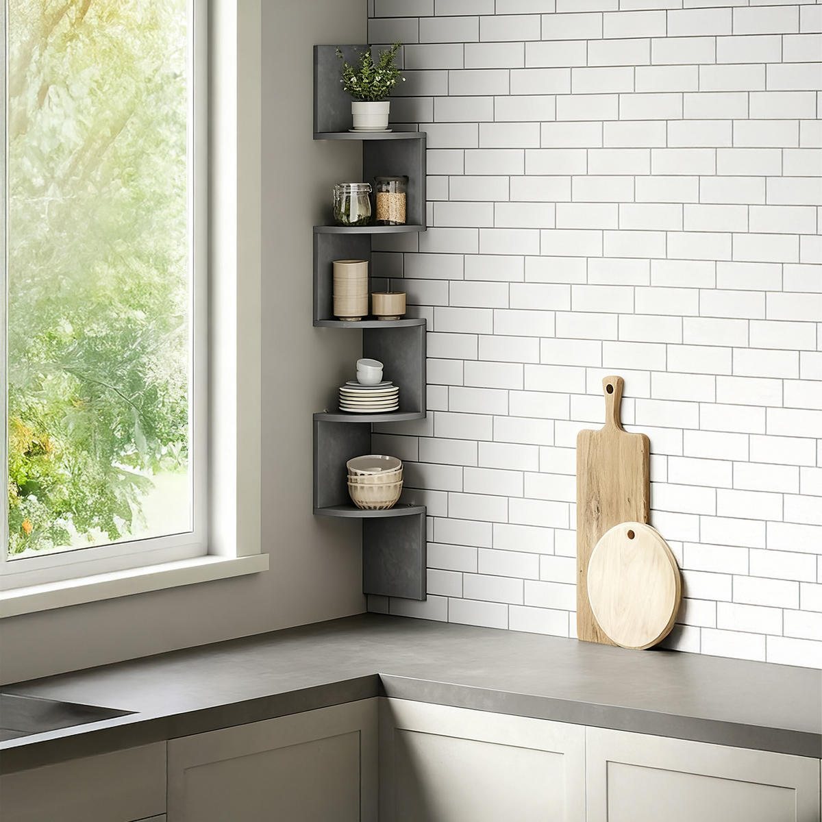 ROHOVÝ regál - antracitová, kompozitní dřevo (20/125/20cm) - Relaxdays
