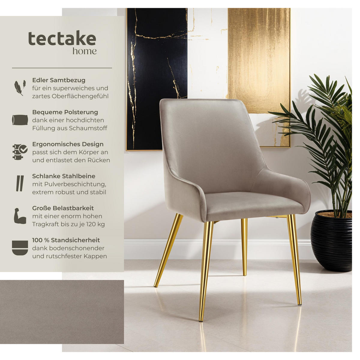 POLSTERSTUHL 2er Set Avane 52 x 61 x 89 cm taupe - Taupe, Textil (52/89/61cm) - tectake