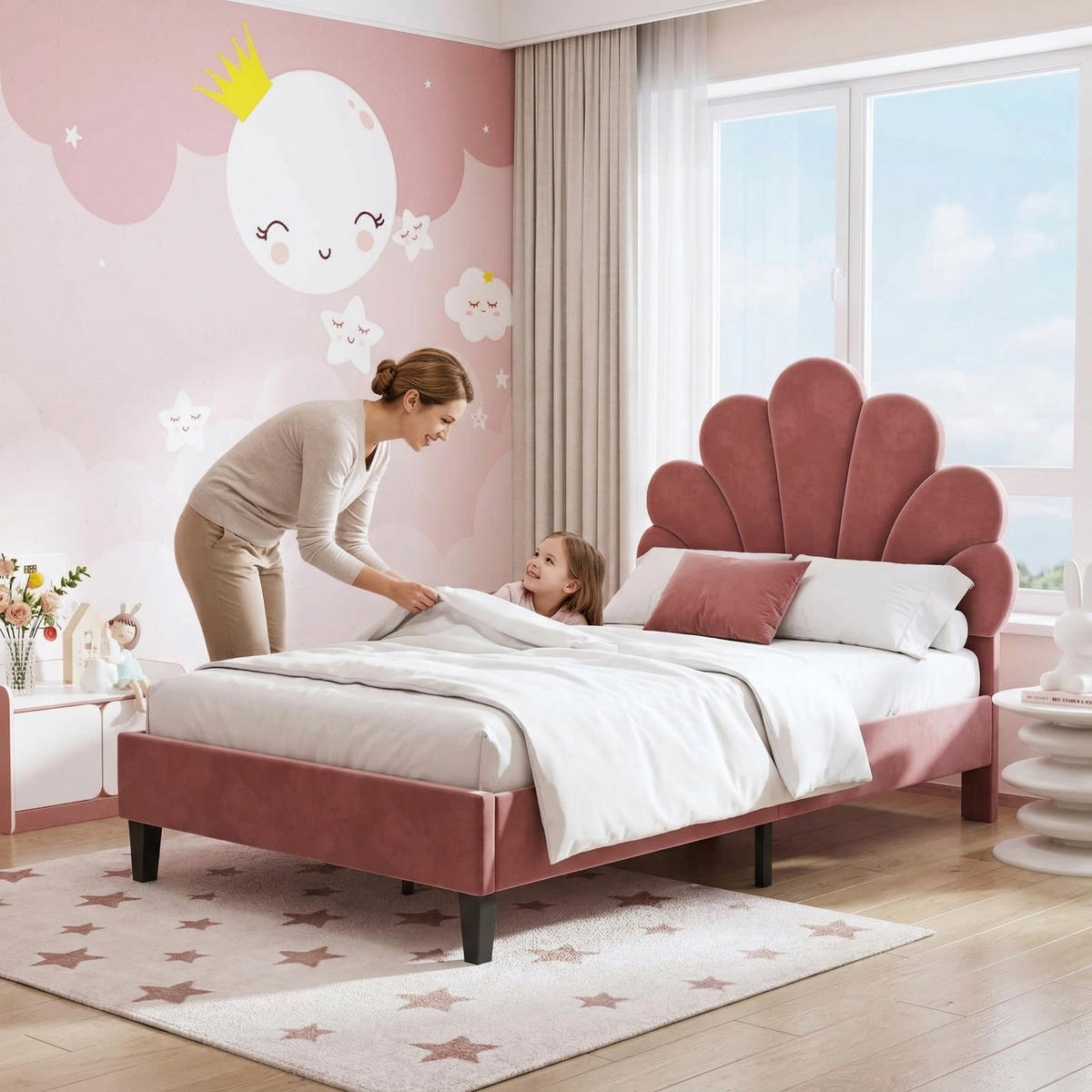 KINDERBETT 90 x 200 cm mit höhenverstellbarem Kopfteil,Samtstoff - Rot, Metall (90/200cm) - PARAFTA HOME