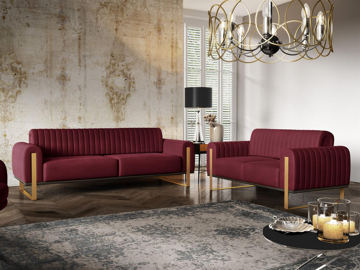 SOFASET Valerie 3-2 Und Drehsessel - Rot, Holzwerkstoff/Textil (228/79/90cm) - Fun Möbel