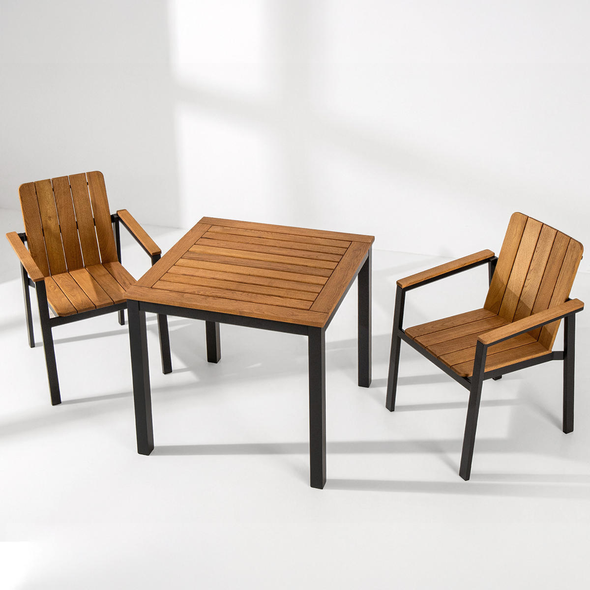 GARTEN ESSGRUPPE LENTI, Gartenmöbel-Set, 3-er Set - Anthrazit/Braun, Holz - KONSIMO®