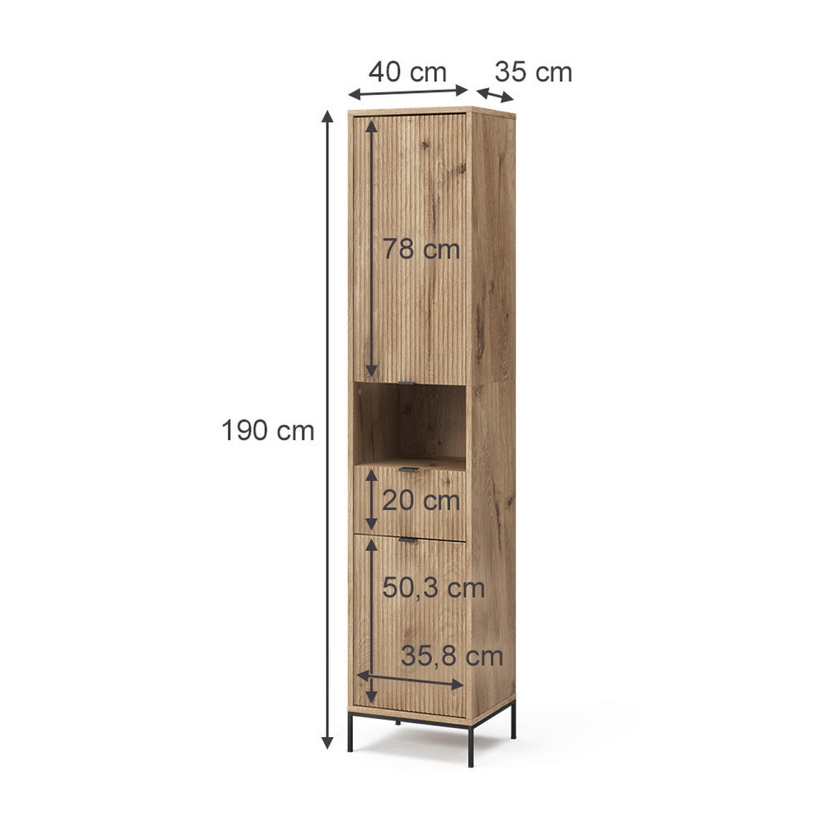 BADSCHRANK Eliza Viking Oak 40 x 190 cm mit Tür und Schublade - Eiche Wotan, Holzwerkstoff (40/190/35cm) - Vicco