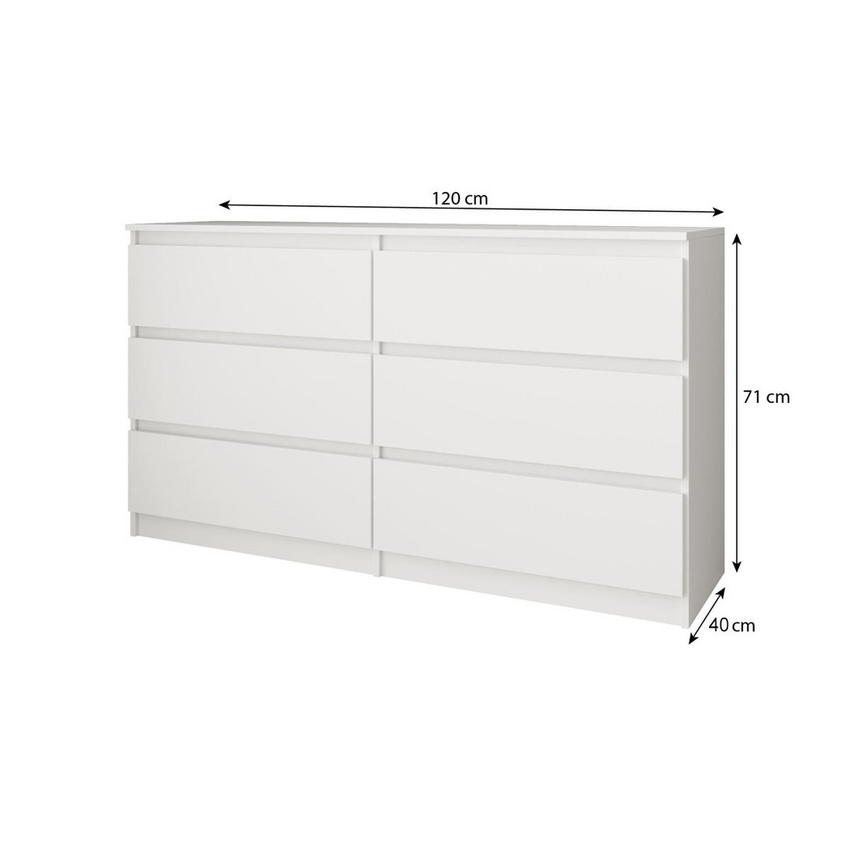 KOMMODE Look 120 cm mit sechs Schubladen, weiß - Weiß, Holzwerkstoff (120/71/40cm) - Beautysofa