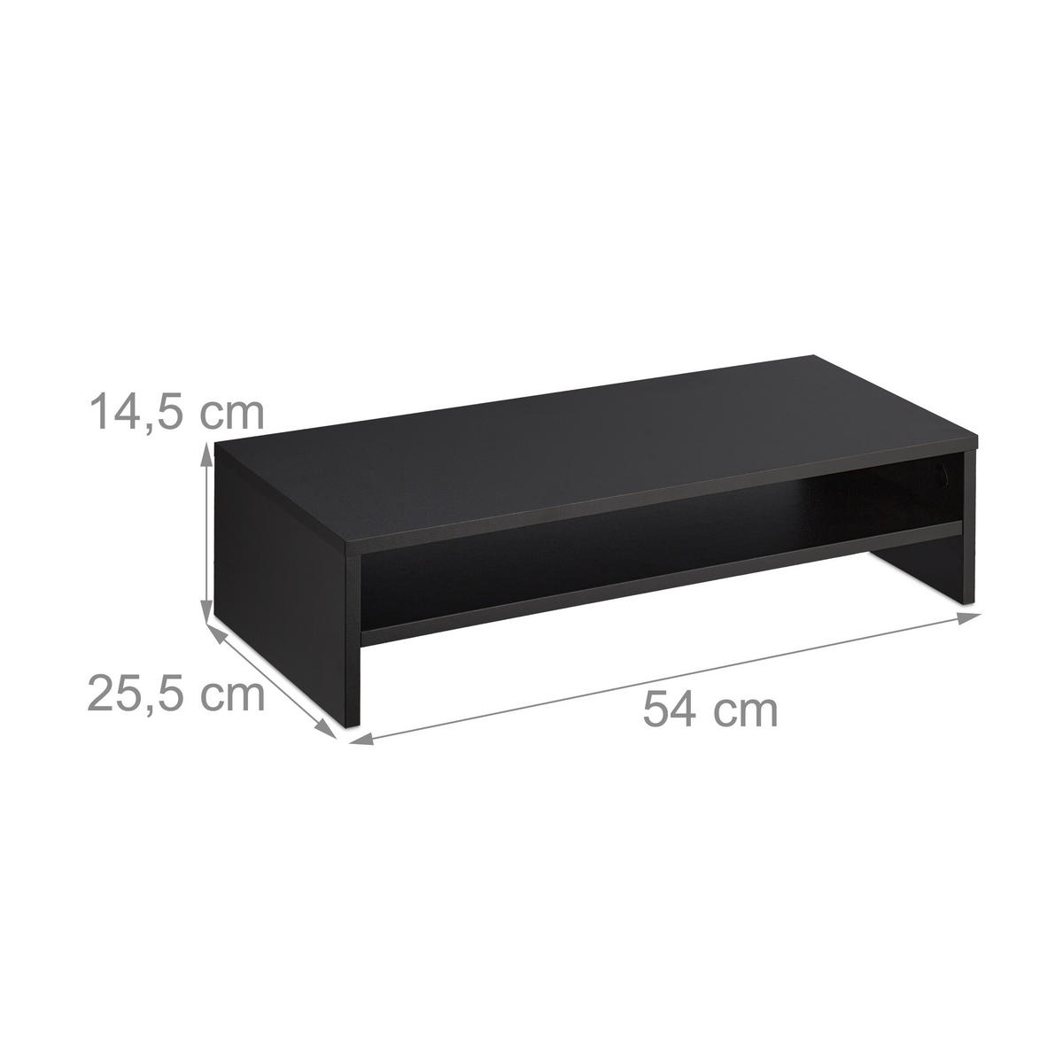 MONITORSTÄNDER Schwarz mit Zusatzablage 54 cm - Schwarz, Holzwerkstoff (25.5/54/14.5cm) - Relaxdays