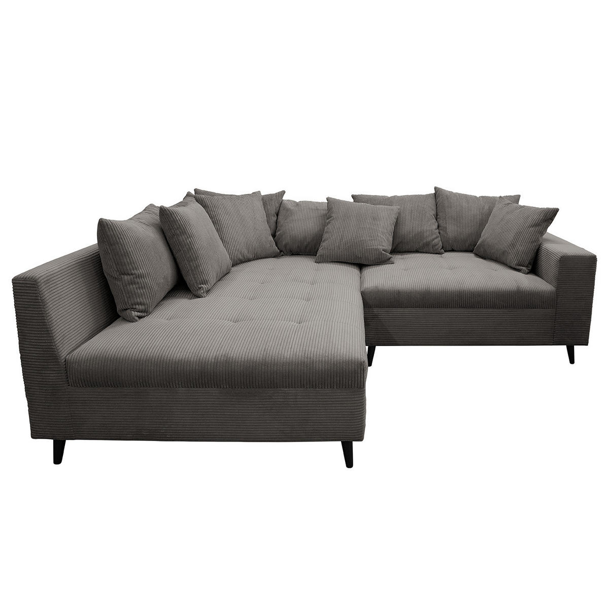 ECKSOFA mit Ottomane und Hocker - Schwarz/Grau, Birkenholz/Textil (247/174cm) - home24