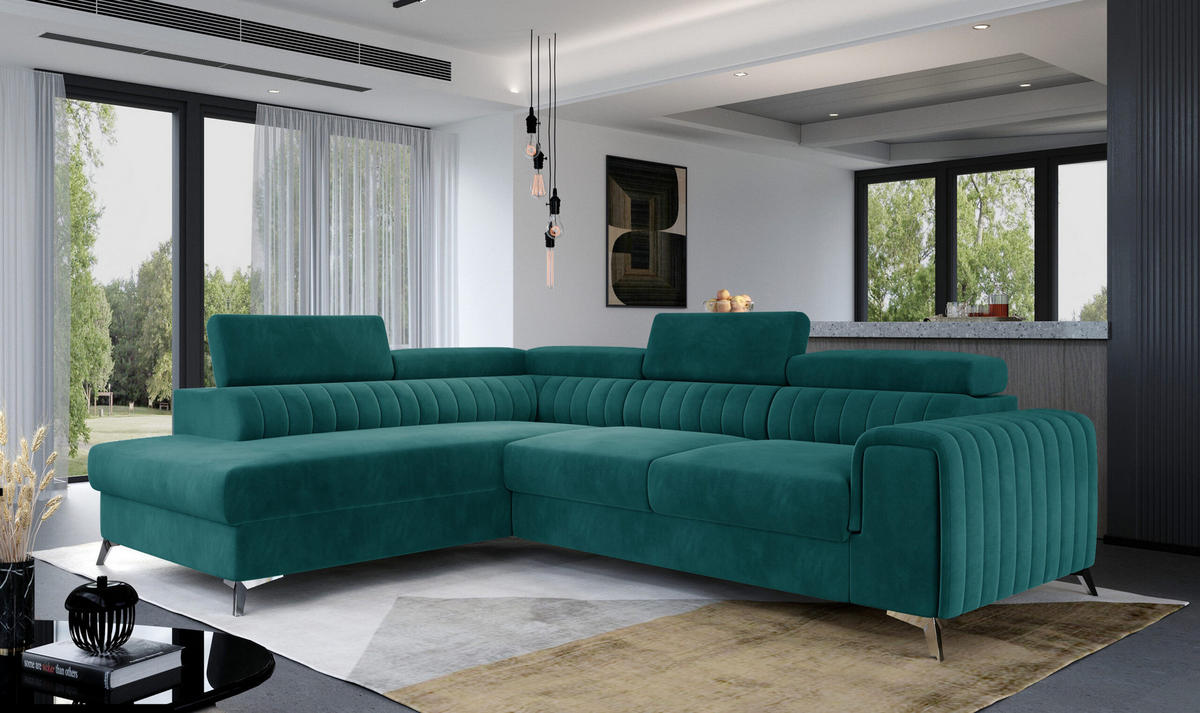 ECKSOFA - OLIVIER (Links, Flaschegrün) - Smaragdgrün/Dunkelgrün, Textil (275/205cm) - Möblo