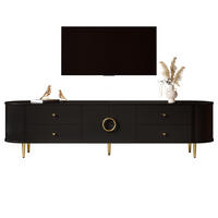 TV-SCHRANK Lowboard MDF Wellenstruktur Eisenfüße Kabel - Schwarz, Holzwerkstoff (180/53/40cm) - FLIEKS