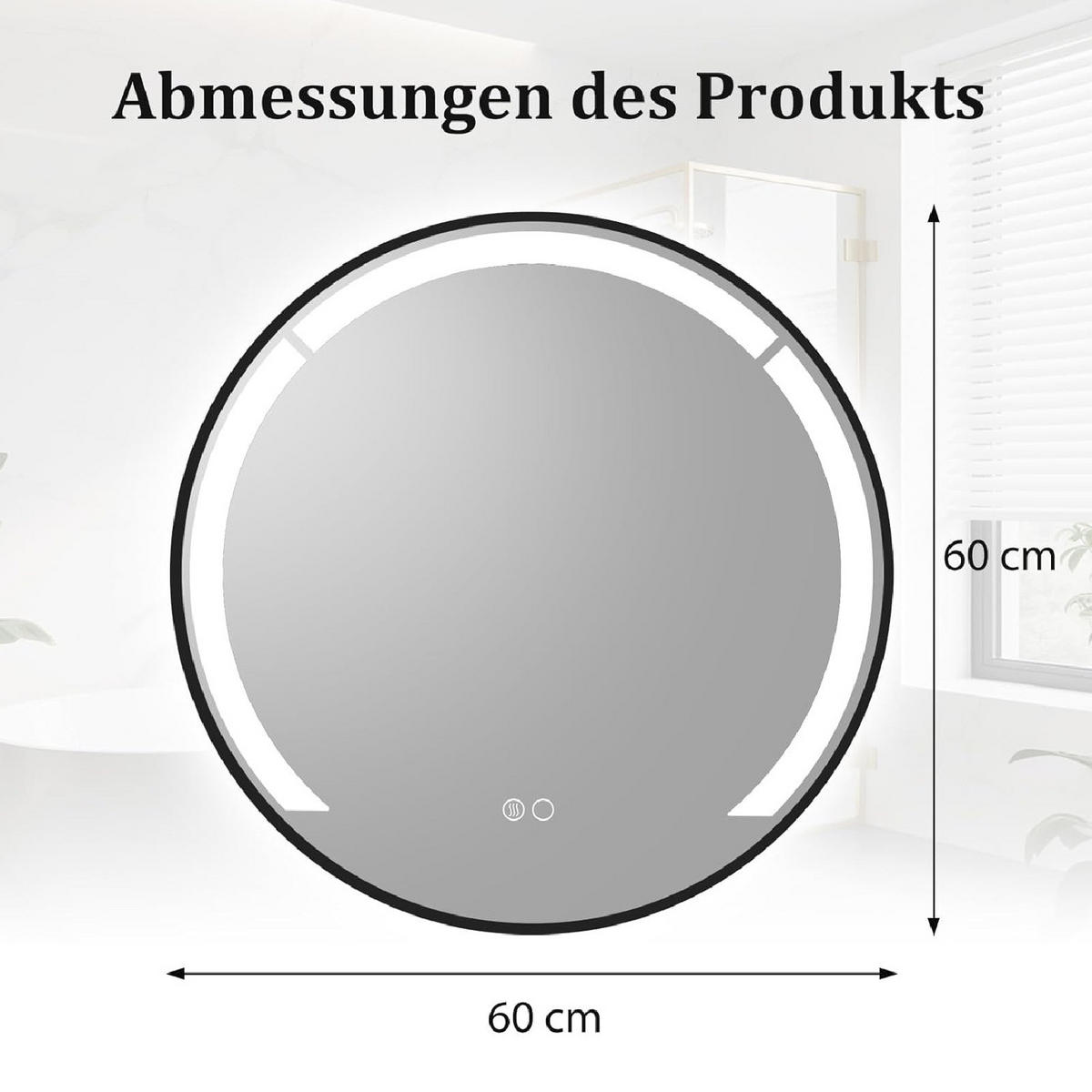 BADSPIEGEL rund schwarz - Schwarz, Glas (60/60/3.5cm) - COSTWAY