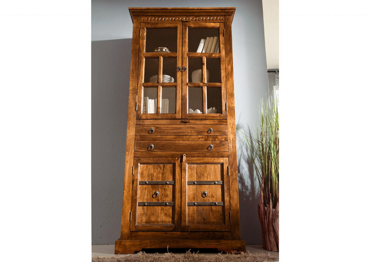 VITRINE Akazie 94x50x195 honig lackiert OXFORD #0452 - Braun, Holz (94/195/50cm) - Massivmoebel24