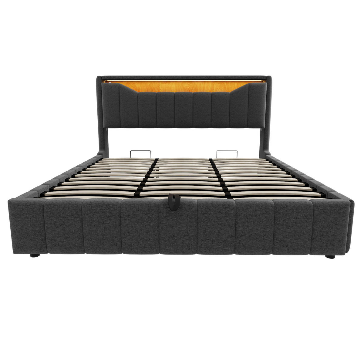 STAURAUMBETT 180/200 cm mit Hydraulik und LED, DE-41942, in Grau - Grau, Metall (180/200cm) - ComfortXL