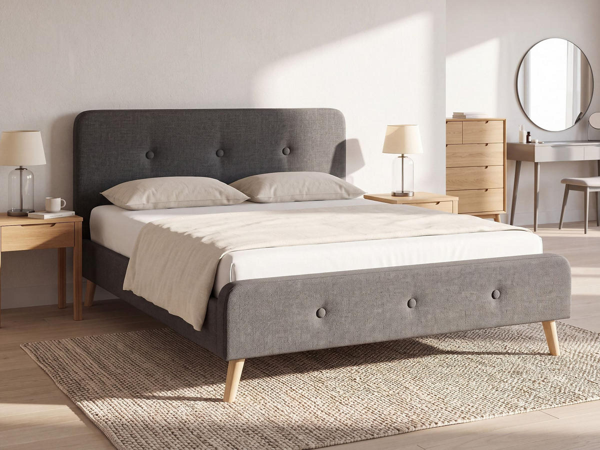 POLSTERBETT mit Lattenrost 160/200 cm Grau Rennes II - Dunkelgrau, Textil (160/200cm) - Beliani