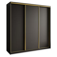 SCHWEBETÜRENSCHRANK NISSE 180/205/60 cm 3-türig mit Schubladen Schwarz - Goldfarben/Schwarz, Holzwerkstoff (180/205/60cm) - MASSENO