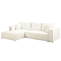 ECKSOFA mit Schlaffunktion - 290 cm - Creme/Schwarz, Kunststoff/Textil (290/185cm) - home24