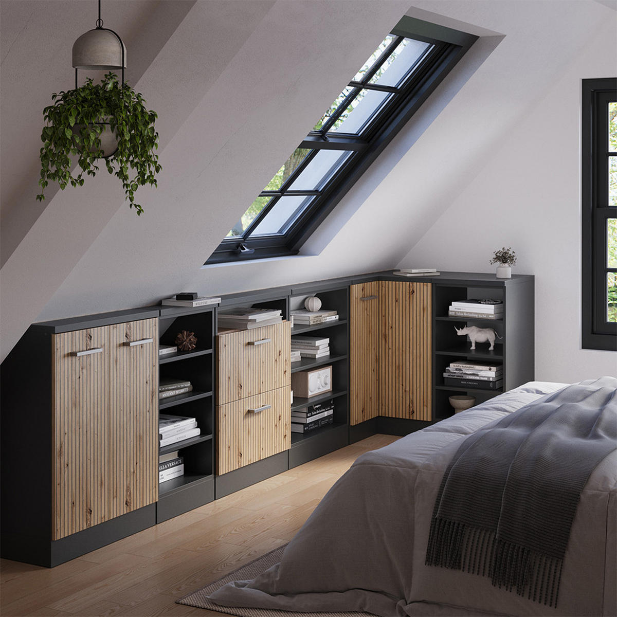 DACHSCHRÄGENSCHRANK ECKSCHRANK Rion Artisan Eiche/Anthrazit 75.6 x 81.6 cm mit 1 Tür - Anthrazit/Eiche Artisan, Holzwerkstoff (75.6/81.6/75.6cm) - Vicco