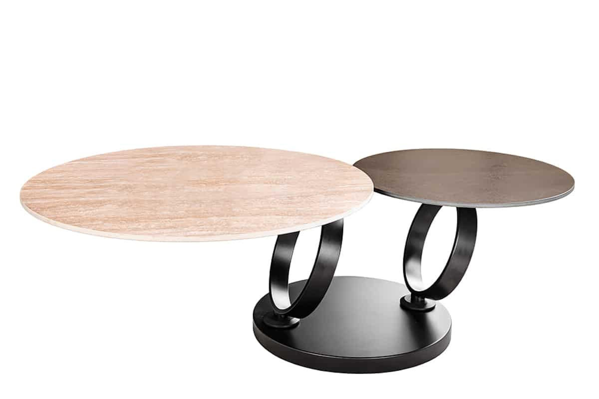 COUCHTISCH DANCING RINGS rund Natur, Braun, Bronze 80cm - Schwarz/Braun, Keramik/Metall (80/80/44cm) - riess-ambiente