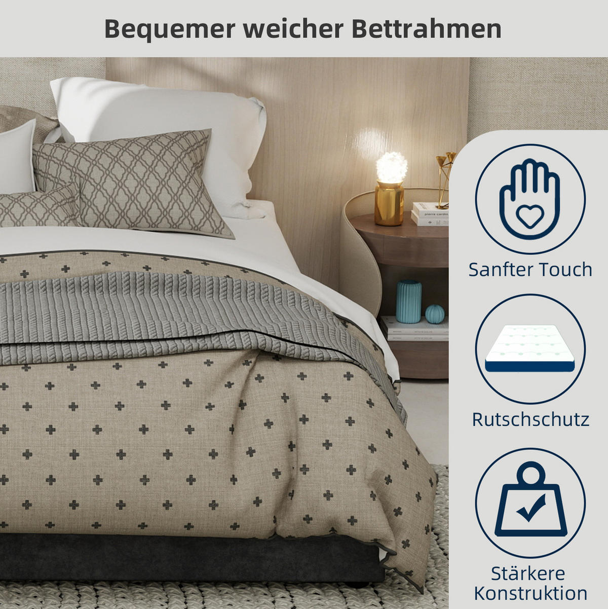 POLSTERBETT 140/200 cm grau aus Stoff und Metall mit Stauraum - Grau, Textil (140/200cm) - OKWISH