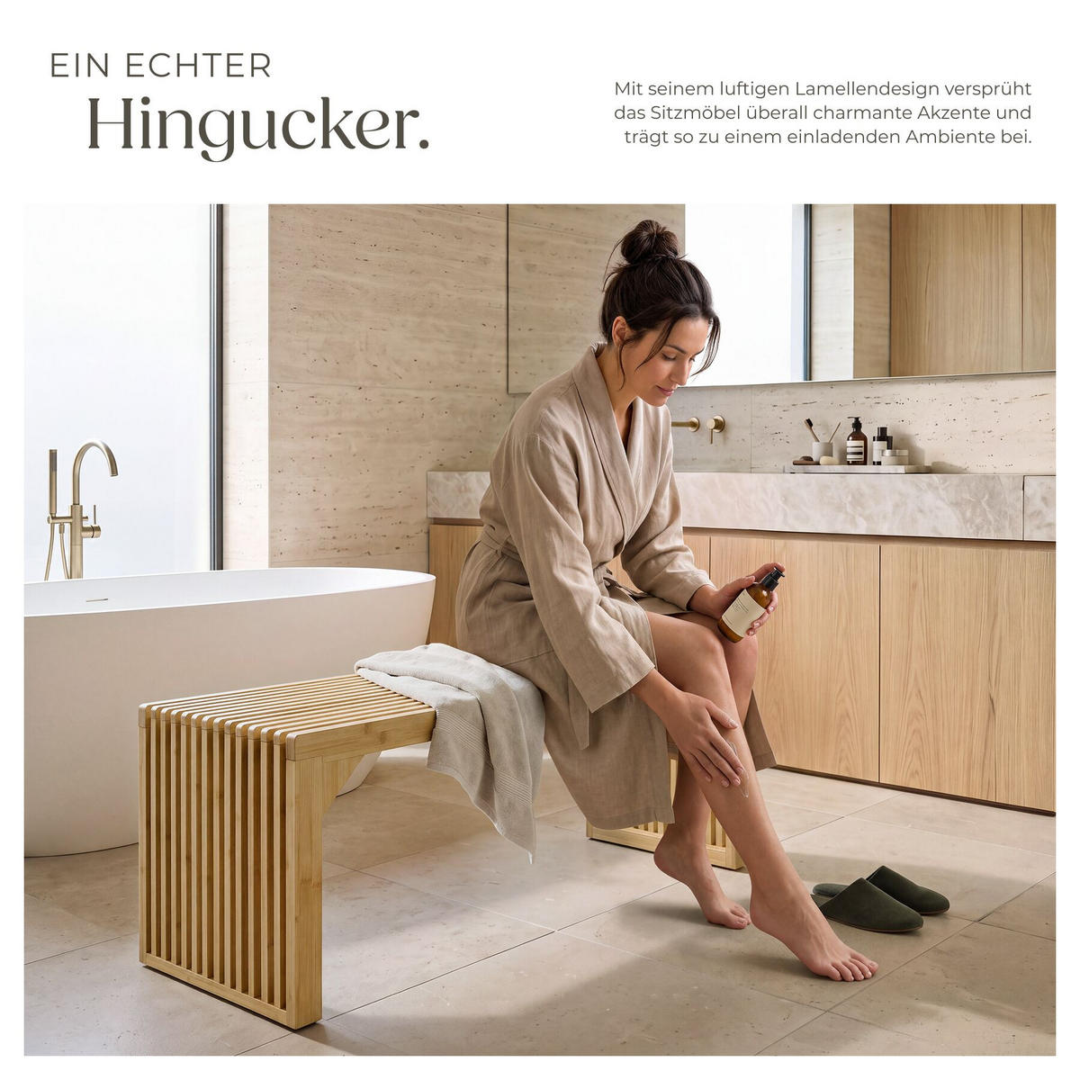 SITZBANK Ribb, Belastbarkeit 350 kg, Bambus - Beige, Holz (104/43/35cm) - tectake
