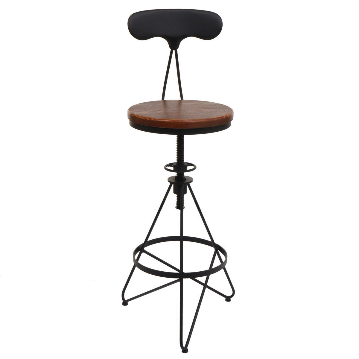 BARHOCKER 2er-Set mit Lehne Sitzhöhe 64-83cm höhenverstellbar drehbar Fußablage Metall Holz Braun Gestell Schwarz - Schwarz, Holz/Metall (41/113/41cm) - PROREGAL