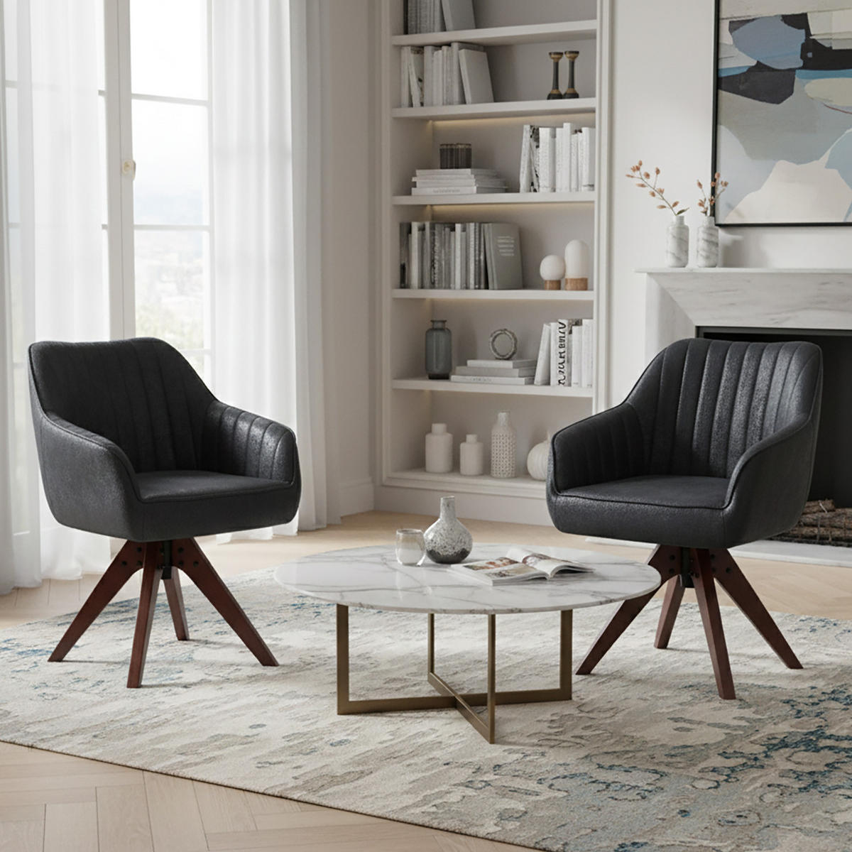 ARMLEHNSTUHL Mika-Finn 2er-Set - Nussbaumfarben/Schwarz, Eichenholz/Holz (60/82/61cm) - DUBI Möbel