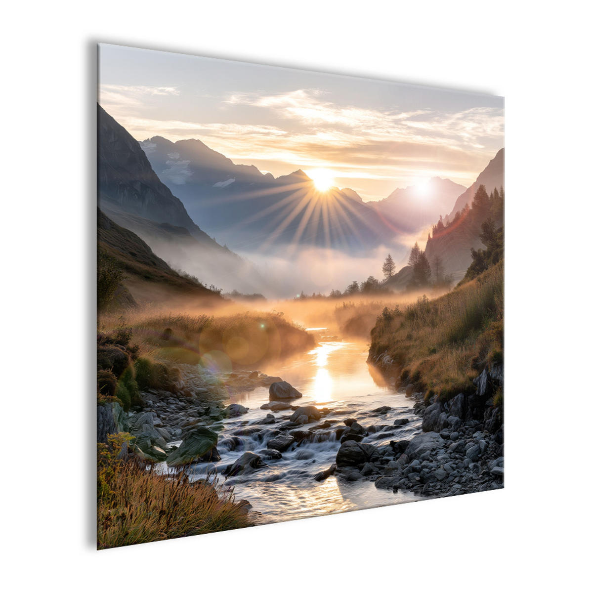 GLASBILD 50x50 cm Berge und Seen grau gold - Beige, Glas (50/50cm) - artissimo
