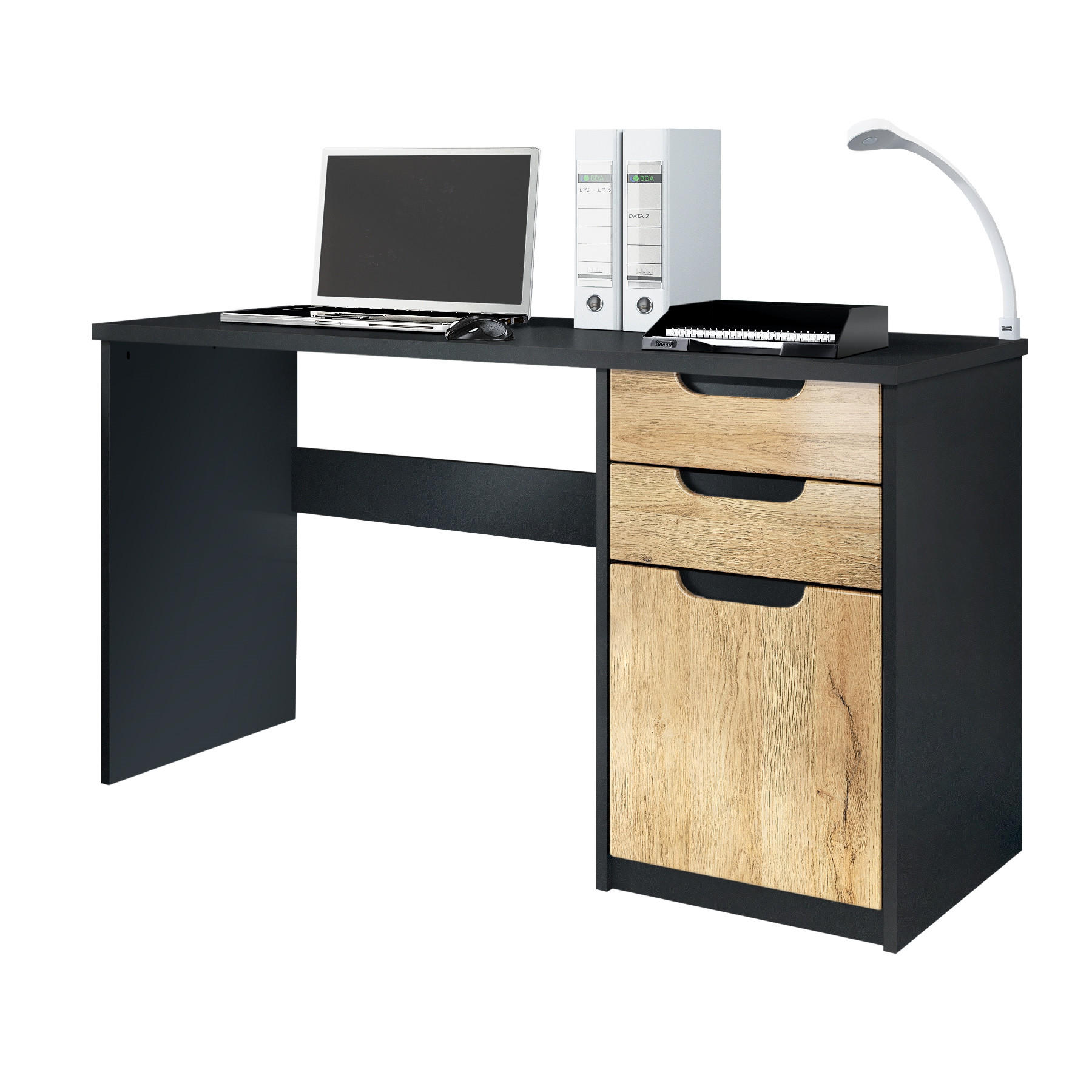 SCHREIBTISCH Logan Fronten in Eiche Natur - Eichefarben, Holzwerkstoff (60/129/76cm) - Vladon