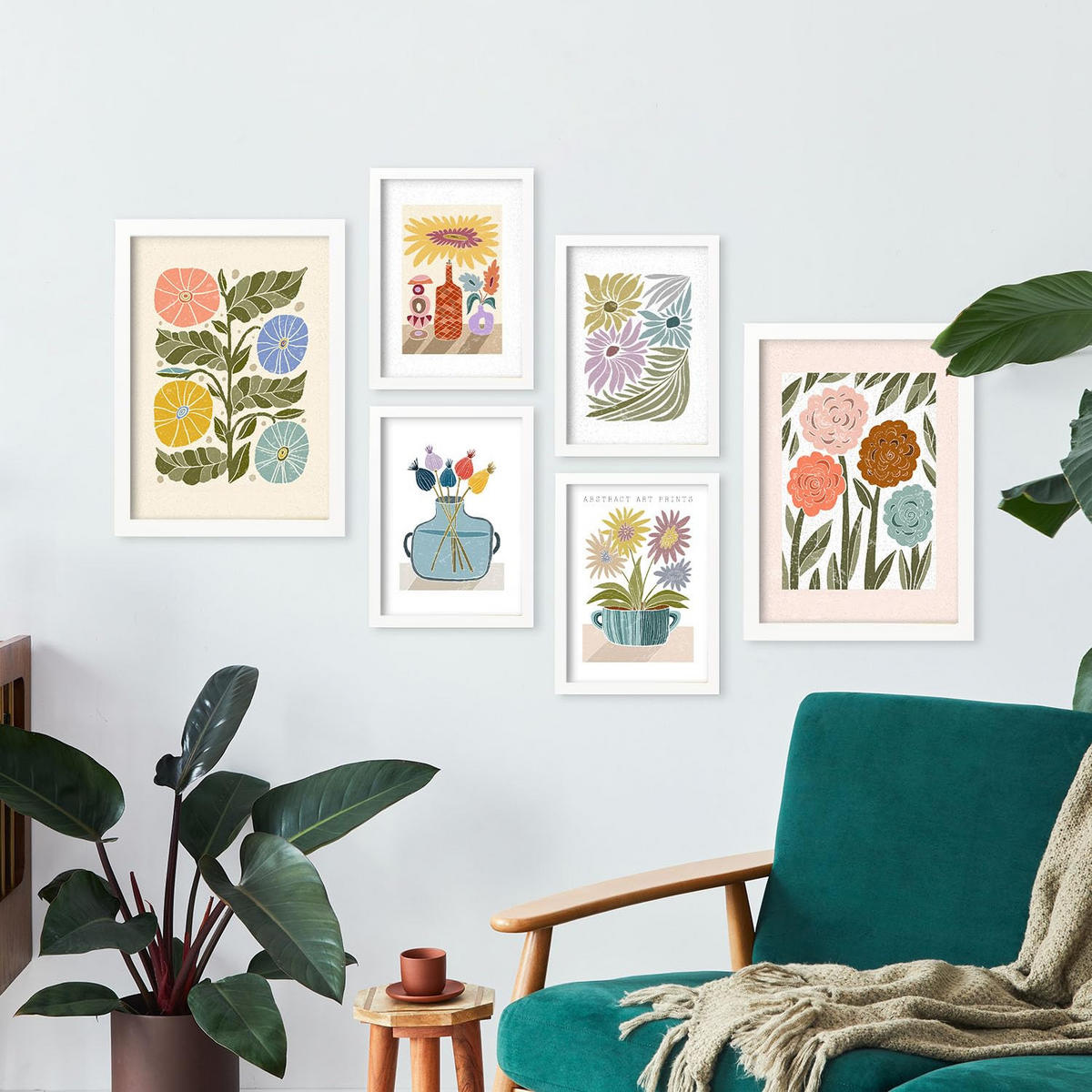 POSTER Set Mit 6 Drucken Blüten In Der Sammlung Ethnischer Style Drucke Dekorative Rahmen Für Ihr Zuhause Wandkunstdruck A3 & A4 Weißer Rahmen - Weiß, Papier (29/3cm) - Nacnic