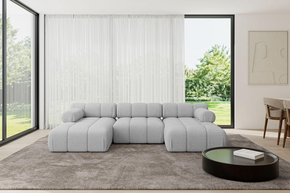 WOHNLANDSCHAFT modulares Sofa Tesso-U1 - 285x160x70 cm Hellgrau Bouclé - Hellgrau, Holzwerkstoff/Textil (285/70/160cm) - ALTDECOR