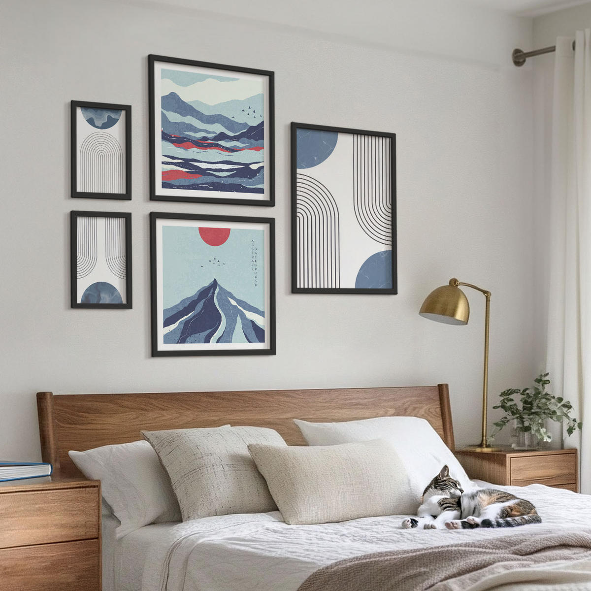 BILDER SET 5er Set - 50x50 cm & 20x30 cm & 40x60 cm Schwarzer Rahmen - Zitronenbäume im Topf - Schwarz, Kunststoff (40/60cm) - TULUP