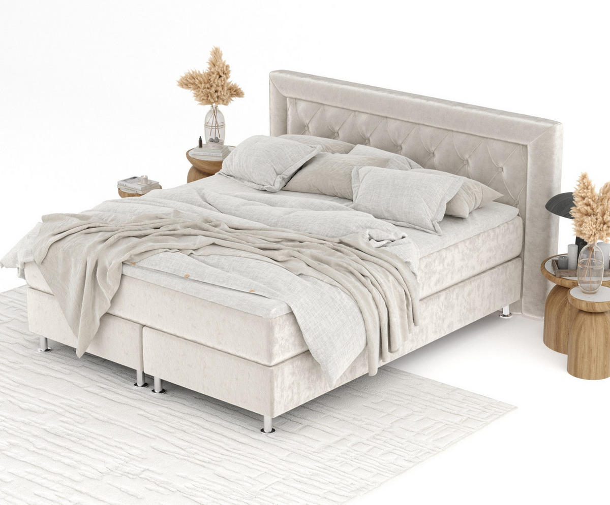BOXSPRINGBETT Lavello Ecru 180/200 cm mit Latex-Topper - Ecru/Silberfarben, Holz/Holzwerkstoff (180/200cm) - Maison de Reve