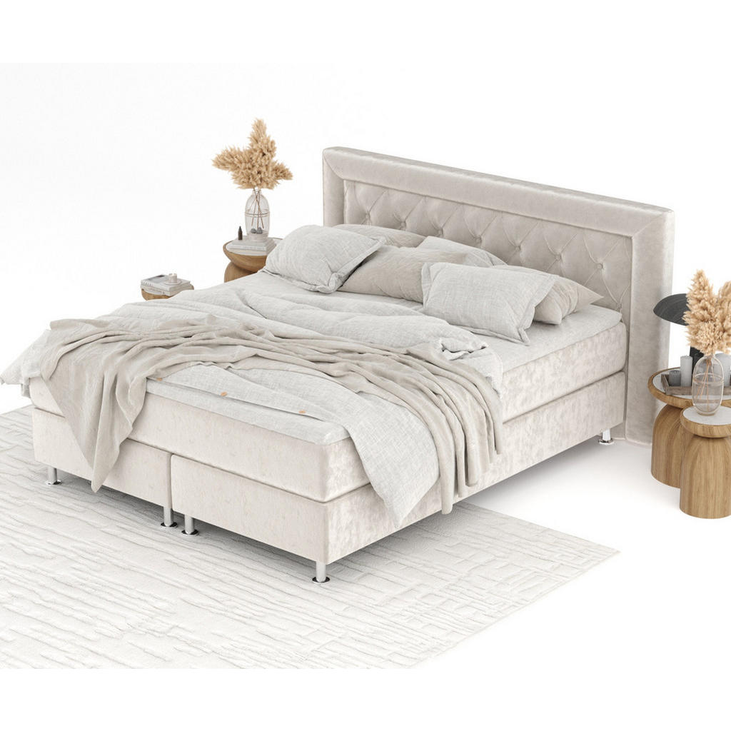 Thumbnail - Maison de Reve Boxspringbett, Ecru, Textil, Buche, Kiefer, H3, Höhe ca. 21 cm, 140x200 cm, Oeko-Tex® Standard 100, FSC 1...