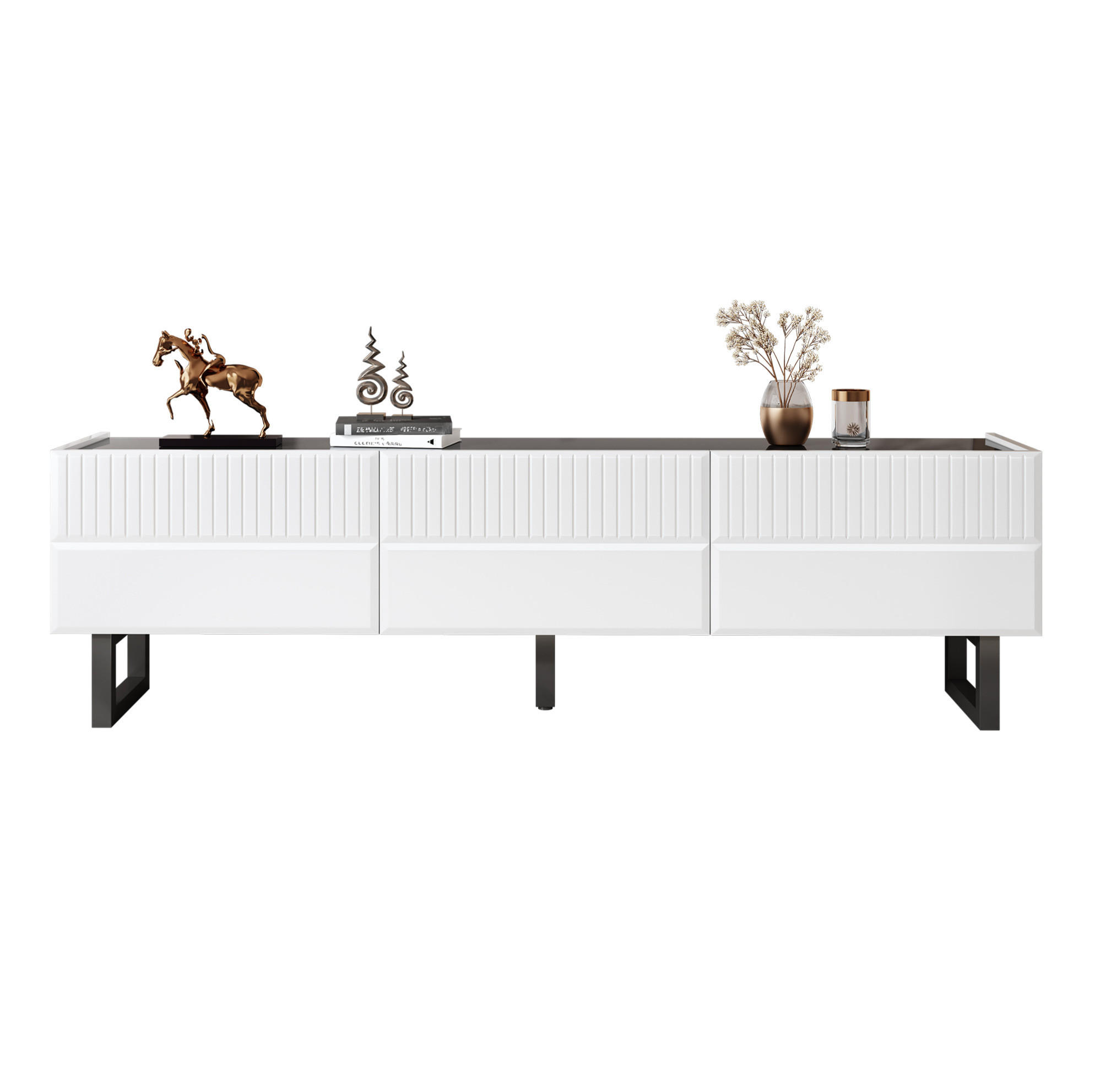 TV stolek 170/35/47 cm černobílý z MDF a dřevotřísky s úložnými zásuvkami - černá, kompozitní dřevo (170/47/35cm) - OKWISH